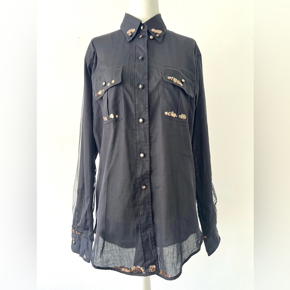 VINTAGE 90’s Moschino Cheap and Chic Free Floating Sequins under Mesh blouse - Picture 2 of 7